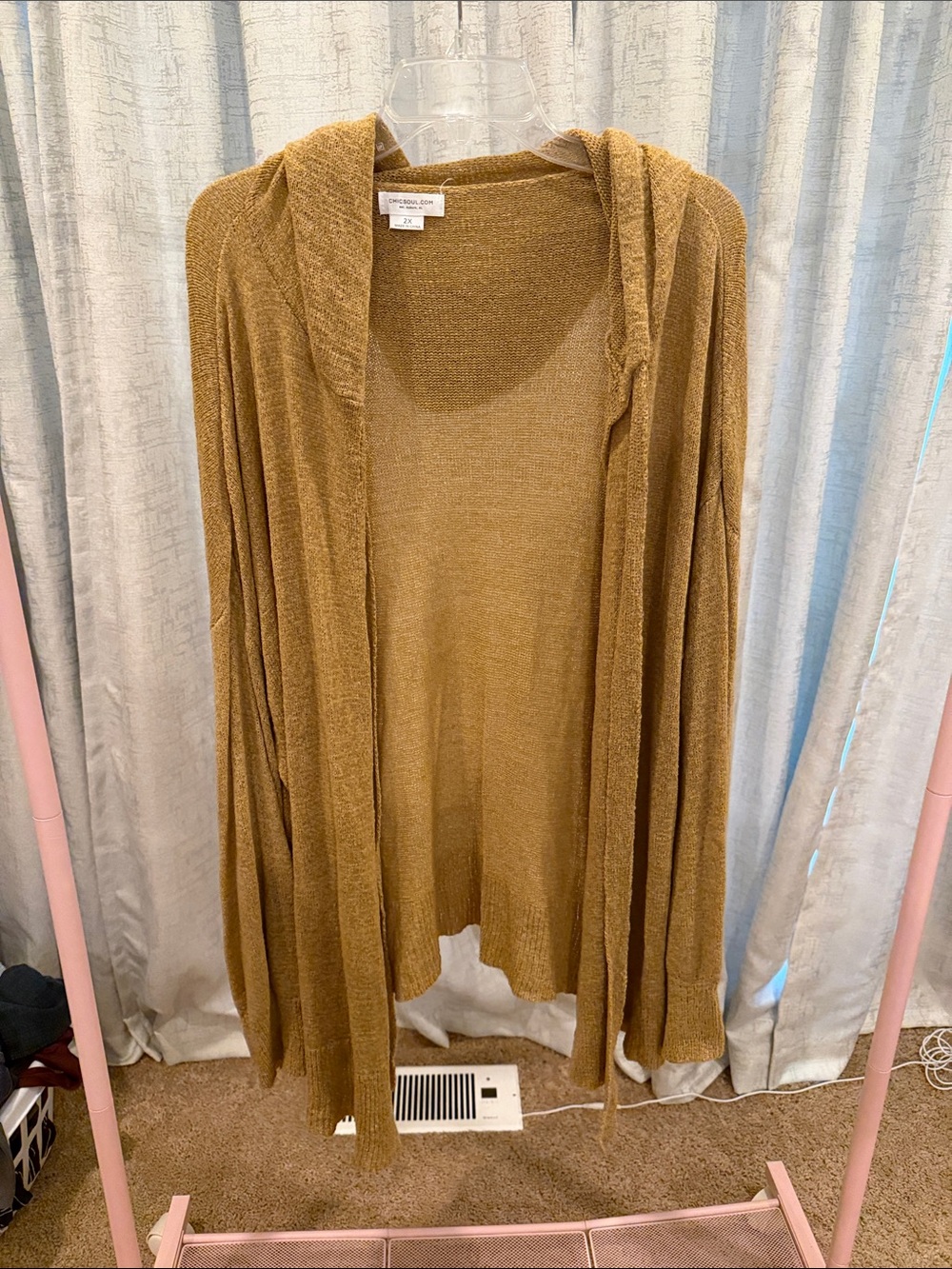 Lightweight Hooded Open-Front Sweater - Camel